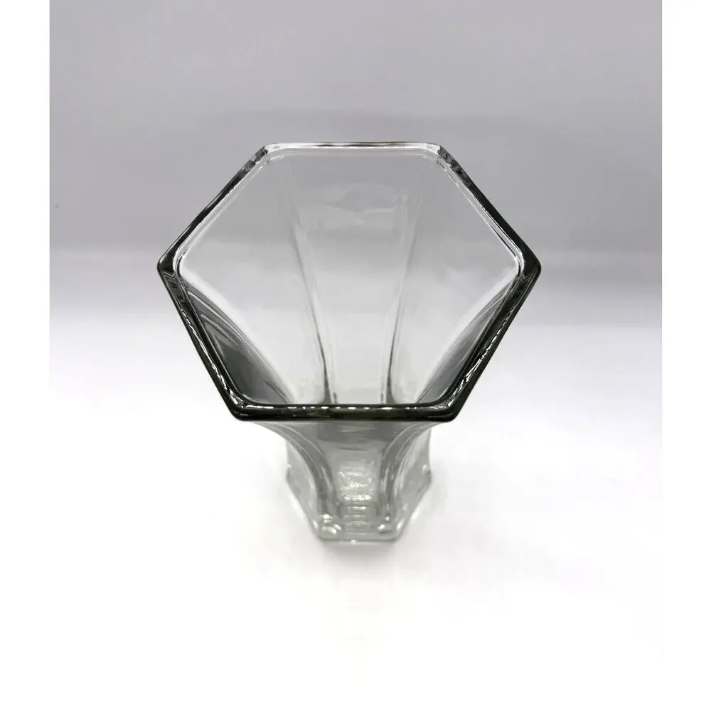 Vintage Hoosier Glass Six Panel Hexagon Clear Tulip Vase 9
